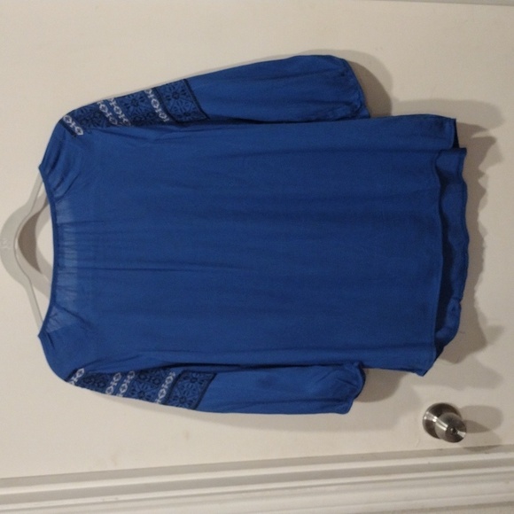 Solitaire Women's Royal Blue Embroidered Rayon Peasant Style Blouse Size L-Boho - Picture 6 of 6